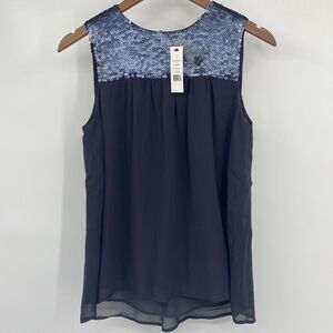 Theory Silk Piedmont Sequin Tank Top in Charcoal Size Small NWT NEW